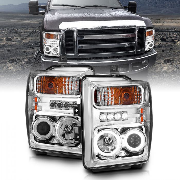 ANZO - 2008-2010 FORD SUPER DUTY PROJECTOR HEADLIGHTS CHROME CLEAR-Headlights-Deviate Dezigns (DV8DZ9)