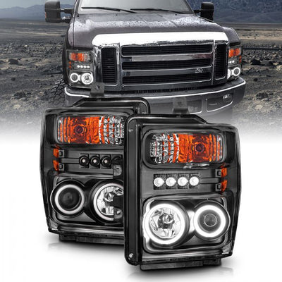 ANZO - 2008-2010 FORD SUPER DUTY PROJECTOR HEADLIGHTS BLACK WITH RX HALO-Headlights-Deviate Dezigns (DV8DZ9)