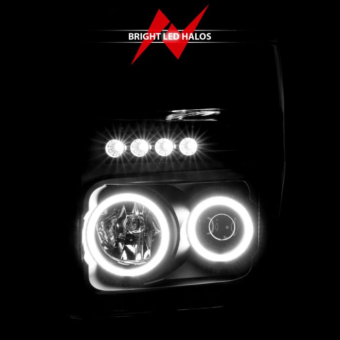 ANZO - 2008-2010 FORD SUPER DUTY PROJECTOR HEADLIGHTS BLACK WITH RX HALO-Headlights-Deviate Dezigns (DV8DZ9)