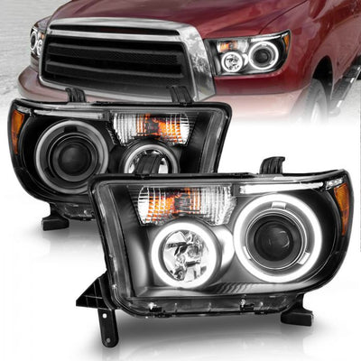 ANZO - 2007-2013 TOYOTA TUNDRA PROJECTOR HEADLIGHTS BLACK WITH RX HALO AND LED BAR-Headlights-Deviate Dezigns (DV8DZ9)