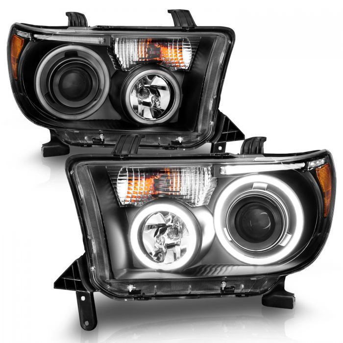 ANZO - 2007-2013 TOYOTA TUNDRA PROJECTOR HEADLIGHTS BLACK WITH RX HALO AND LED BAR-Headlights-Deviate Dezigns (DV8DZ9)