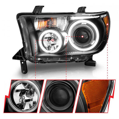 ANZO - 2007-2013 TOYOTA TUNDRA PROJECTOR HEADLIGHTS BLACK WITH RX HALO AND LED BAR-Headlights-Deviate Dezigns (DV8DZ9)