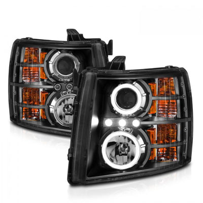 ANZO - 2007-2013 CHEVROLET SILVERADO 1500/2500HD/3500HD PROJECTOR HALO HEADLIGHTS BLACK CLEAR-Headlights-Deviate Dezigns (DV8DZ9)