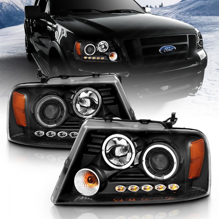 ANZO - 2004-2008 FORD F150 PROJECTOR HEADLIGHTS BLACK 2 HALOS & LED-Headlights-Deviate Dezigns (DV8DZ9)