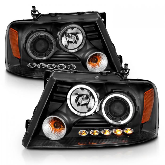 ANZO - 2004-2008 FORD F150 PROJECTOR HEADLIGHTS BLACK 2 HALOS & LED-Headlights-Deviate Dezigns (DV8DZ9)