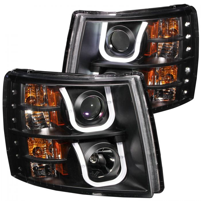 ANZO - 2007-2013 CHEVROLET SILVERADO 1500/2500HD/3500HD PROJECTOR U-BAR HEADLIGHTS BLACK CLEAR-Headlights-Deviate Dezigns (DV8DZ9)