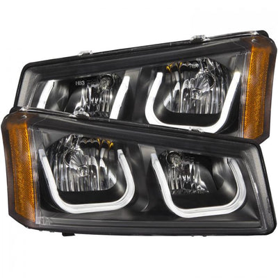 ANZO - 2003-2006 CHEVROLET SILVERADO 1500/2500/3500 CRYSTAL U-BAR HEADLIGHTS BLACK-Headlights-Deviate Dezigns (DV8DZ9)