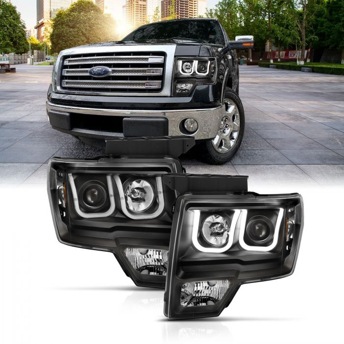 ANZO - 2009-2014 FORD F150 PROJECTOR U-BAR STYLE HEADLIGHT BLACK-Headlights-Deviate Dezigns (DV8DZ9)