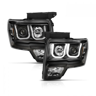 ANZO - 2009-2014 FORD F150 PROJECTOR U-BAR STYLE HEADLIGHT BLACK-Headlights-Deviate Dezigns (DV8DZ9)