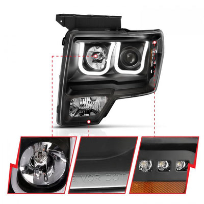 ANZO - 2009-2014 FORD F150 PROJECTOR U-BAR STYLE HEADLIGHT BLACK-Headlights-Deviate Dezigns (DV8DZ9)