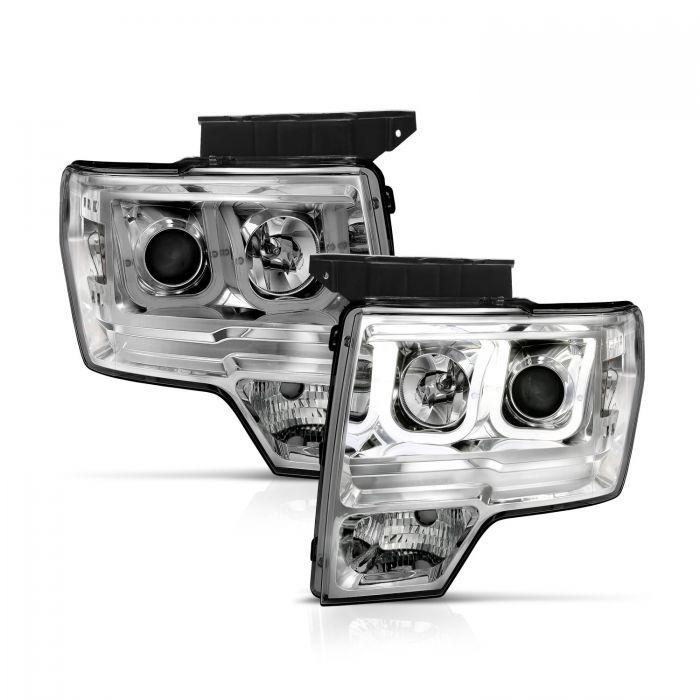 ANZO - 2009-2014 FORD F150 PROJECTOR U-BAR STYLE HEADLIGHT CHROME-Headlights-Deviate Dezigns (DV8DZ9)