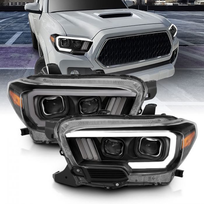 ANZO - 2016-2022 TOYOTA TACOMA PROJECTOR PLANK STYLE HEADLIGHTS BLACK (LED DRL)-Headlights-Deviate Dezigns (DV8DZ9)