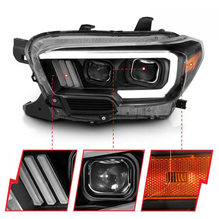 ANZO - 2016-2022 TOYOTA TACOMA PROJECTOR PLANK STYLE HEADLIGHTS BLACK (LED DRL)-Headlights-Deviate Dezigns (DV8DZ9)