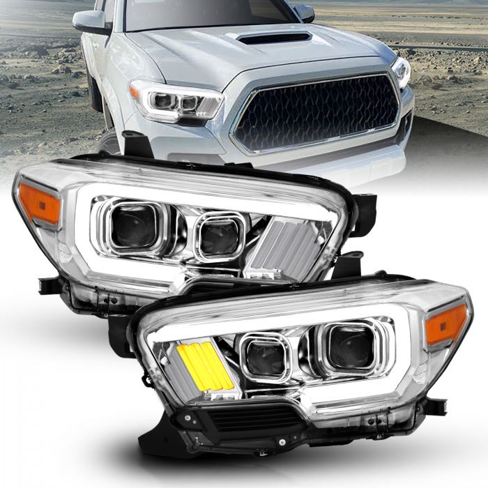 ANZO - 2016-2022 TOYOTA TACOMA PROJECTOR PLANK STYLE HEADLIGHTS CHROME (LED DRL)-Headlights-Deviate Dezigns (DV8DZ9)