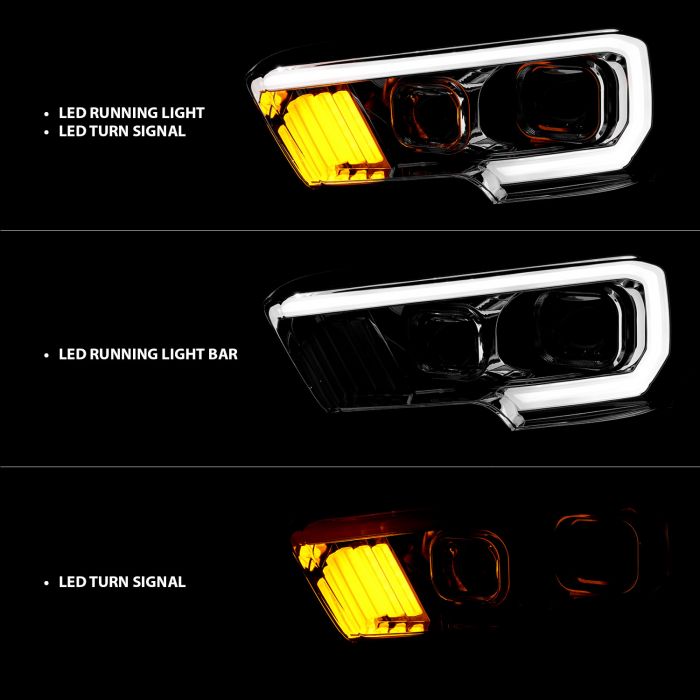 ANZO - 2016-2022 TOYOTA TACOMA PROJECTOR PLANK STYLE HEADLIGHTS CHROME (LED DRL)-Headlights-Deviate Dezigns (DV8DZ9)