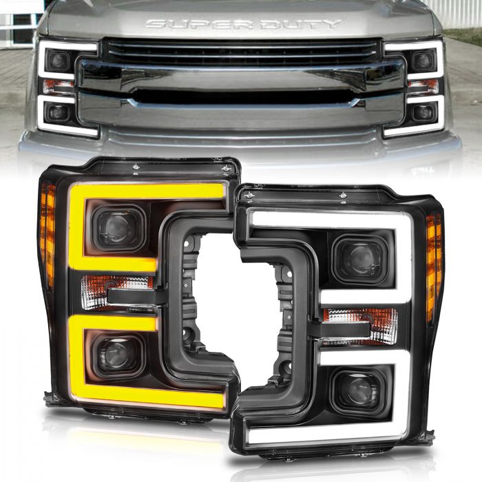 ANZO - 2017-2019 FORD SUPER DUTY PROJECTOR PLANK STYLE SWITCHBACK HEADLIGHT BLACK-Headlights-Deviate Dezigns (DV8DZ9)