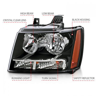 ANZO - 2007-2014 CHEVROLET TAHOE/SUBURBAN CRYSTAL HEADLIGHT BLACK-Headlights-Deviate Dezigns (DV8DZ9)