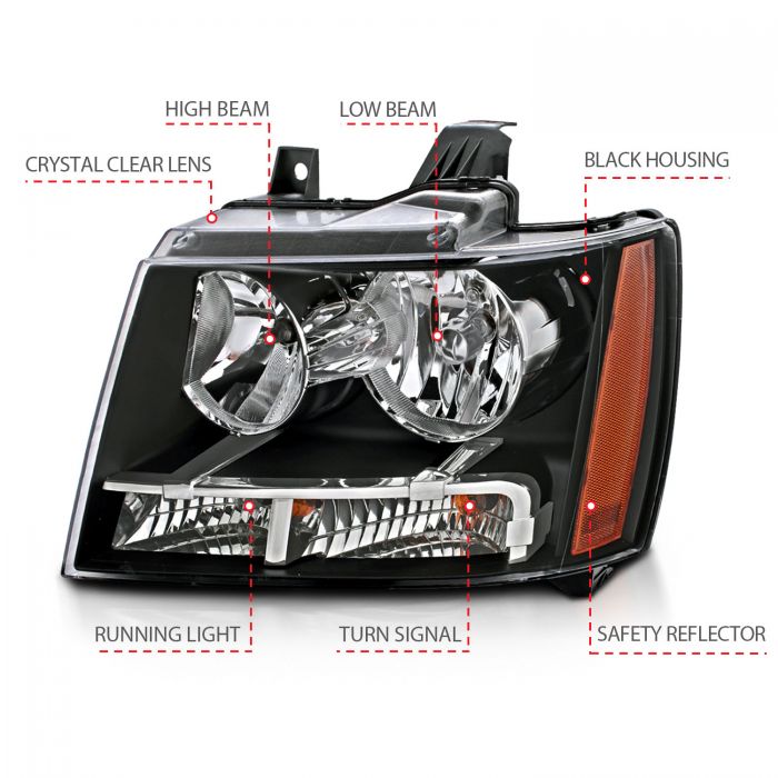 ANZO - 2007-2014 CHEVROLET TAHOE/SUBURBAN CRYSTAL HEADLIGHT BLACK-Headlights-Deviate Dezigns (DV8DZ9)