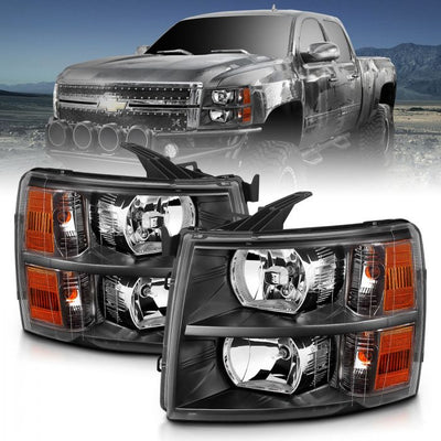 ANZO - 2007-2013 CHEVROLET SILVERADO 1500/2500HD/3500HD CRYSTAL HEADLIGHTS BLACK-Headlights-Deviate Dezigns (DV8DZ9)