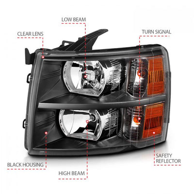 ANZO - 2007-2013 CHEVROLET SILVERADO 1500/2500HD/3500HD CRYSTAL HEADLIGHTS BLACK-Headlights-Deviate Dezigns (DV8DZ9)