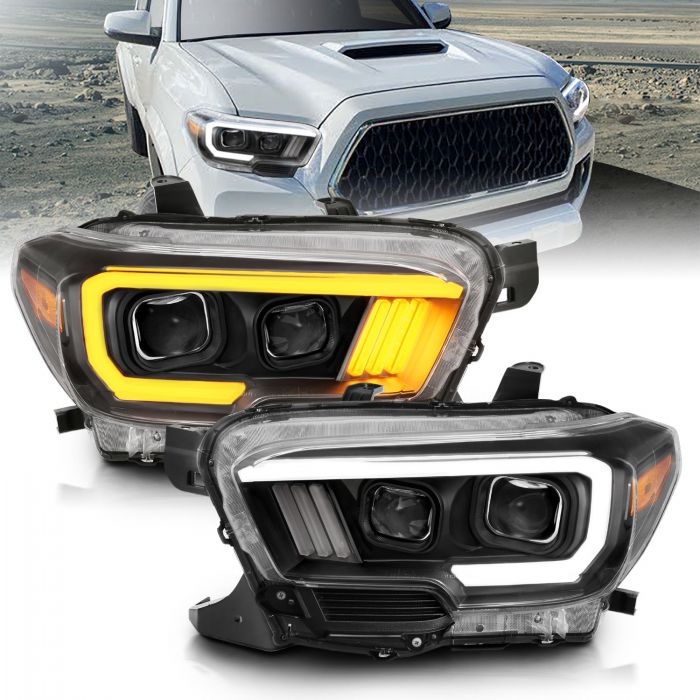 ANZO - 2016-2022 TOYOTA TACOMA PROJECTOR PLANK STYLE SWITCHBACK HEADLIGHTS BLACK AMBER (HALOGEN DRL)-Headlights-Deviate Dezigns (DV8DZ9)