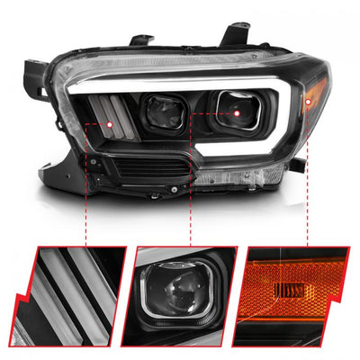 ANZO - 2016-2022 TOYOTA TACOMA PROJECTOR PLANK STYLE SWITCHBACK HEADLIGHTS BLACK AMBER (HALOGEN DRL)-Headlights-Deviate Dezigns (DV8DZ9)