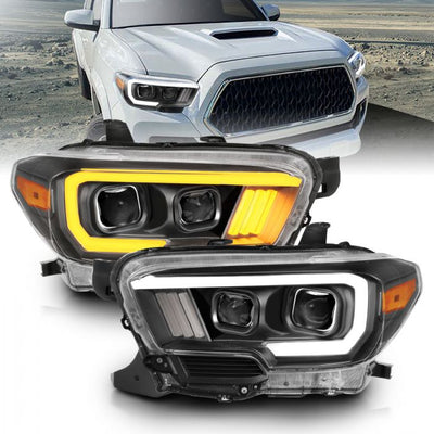 ANZO - 2016-2022 TOYOTA TACOMA PROJECTOR PLANK STYLE SWITCHBACK HEADLIGHTS BLACK AMBER-Headlights-Deviate Dezigns (DV8DZ9)