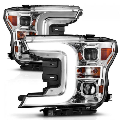 ANZO - 2018-2020 FORD F150 C-BAR PROJECTOR SWITCHBACK HEADLIGHTS CHROME-Headlights-Deviate Dezigns (DV8DZ9)