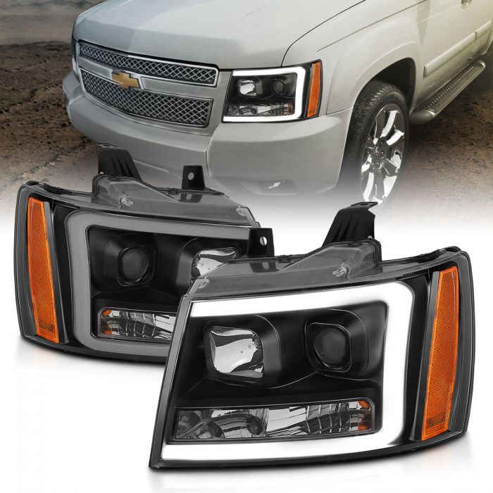 ANZO - 2007-2014 CHEVROLET TAHOE/SUBURBAN PROJECTOR PLANK STYLE SWITCHBACK HEADLIGHTS BLACK-Headlights-Deviate Dezigns (DV8DZ9)