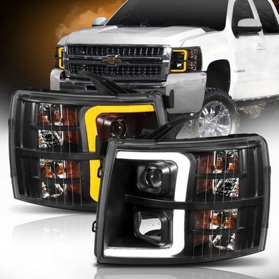 ANZO - 2007-2013 CHEVROLET SILVERADO 1500/2500HD/3500HD PROJECTOR PLANK SWITCHBACK HEADLIGHT BLACK-Headlights-Deviate Dezigns (DV8DZ9)