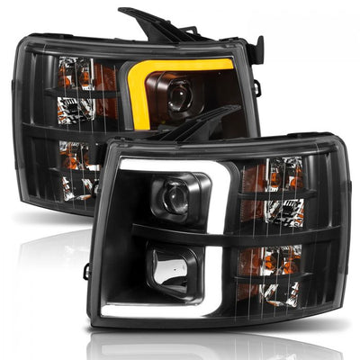 ANZO - 2007-2013 CHEVROLET SILVERADO 1500/2500HD/3500HD PROJECTOR PLANK SWITCHBACK HEADLIGHT BLACK-Headlights-Deviate Dezigns (DV8DZ9)