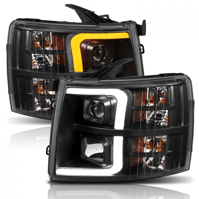 ANZO - 2007-2013 CHEVROLET SILVERADO 1500/2500HD/3500HD PROJECTOR PLANK SWITCHBACK HEADLIGHT BLACK-Headlights-Deviate Dezigns (DV8DZ9)