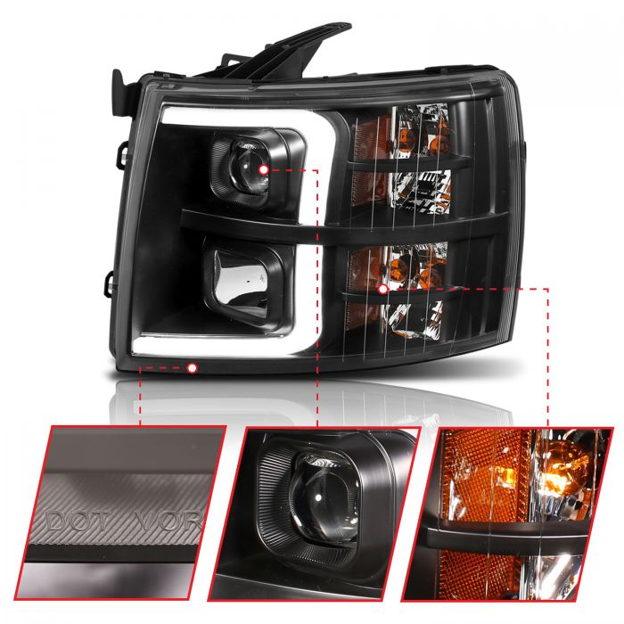 ANZO - 2007-2013 CHEVROLET SILVERADO 1500/2500HD/3500HD PROJECTOR PLANK SWITCHBACK HEADLIGHT BLACK-Headlights-Deviate Dezigns (DV8DZ9)