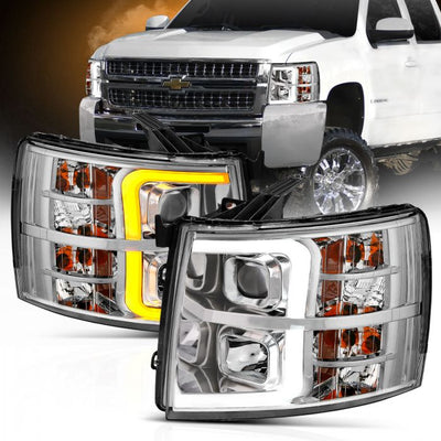 ANZO - 2007-2013 CHEVROLET SILVERADO 1500/2500HD/3500HD PROJECTOR PLANK SWITCHBACK HEADLIGHT CHROME-Headlights-Deviate Dezigns (DV8DZ9)