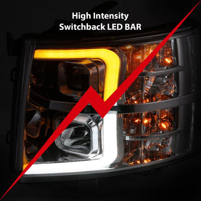 ANZO - 2007-2013 CHEVROLET SILVERADO 1500/2500HD/3500HD PROJECTOR PLANK SWITCHBACK HEADLIGHT CHROME-Headlights-Deviate Dezigns (DV8DZ9)