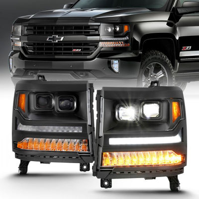 ANZO - 2016-2018 CHEVROLET SILVERADO 1500 FULL LED PROJECTOR PLANK HEADLIGHTS BLACK WITH SEQUENTIAL SIGNAL-Headlights-Deviate Dezigns (DV8DZ9)