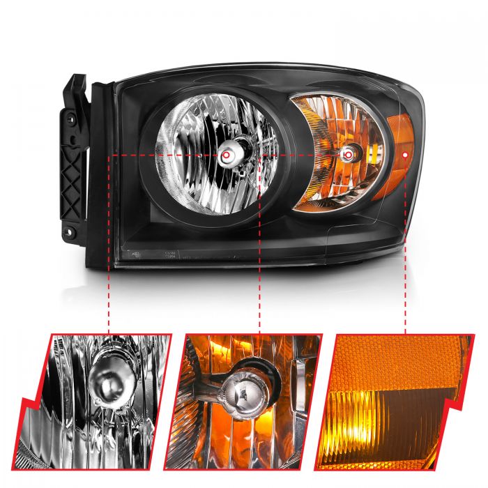 ANZO - 2006-2008 DODGE RAM 1500/2500/3500 CRYSTAL HEADLIGHT BLACK-Headlights-Deviate Dezigns (DV8DZ9)