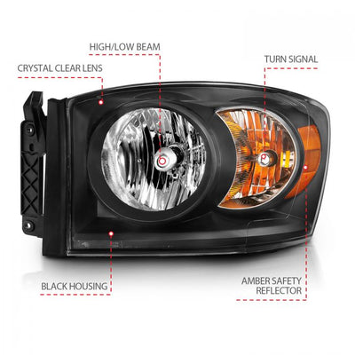 ANZO - 2006-2008 DODGE RAM 1500/2500/3500 CRYSTAL HEADLIGHT BLACK-Headlights-Deviate Dezigns (DV8DZ9)