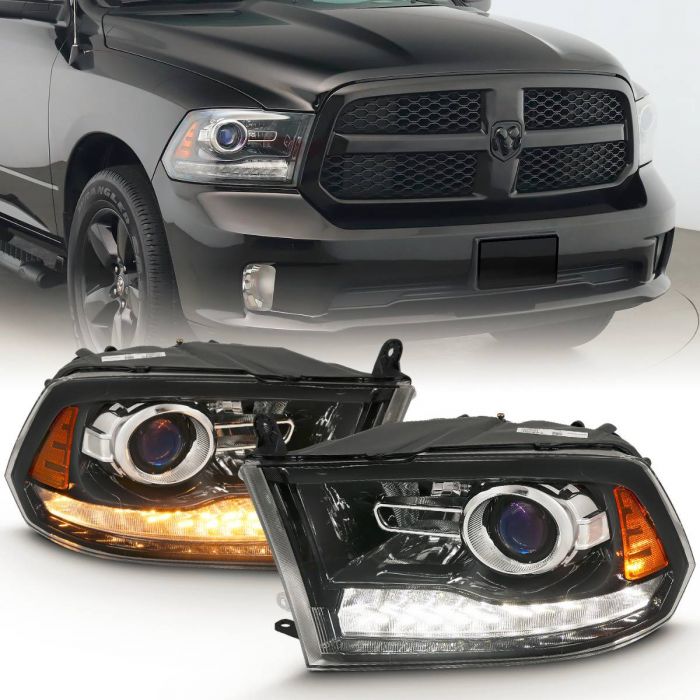 ANZO - 2009-2018 DODGE RAM 1500/2500/3500 PROJECTOR PLANK STYLE SWITCHBACK HEADLIGHTS BLACK AMBER-Headlights-Deviate Dezigns (DV8DZ9)