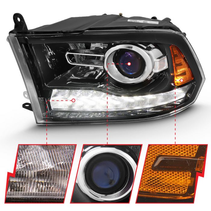 ANZO - 2009-2018 DODGE RAM 1500/2500/3500 PROJECTOR PLANK STYLE SWITCHBACK HEADLIGHTS BLACK AMBER-Headlights-Deviate Dezigns (DV8DZ9)