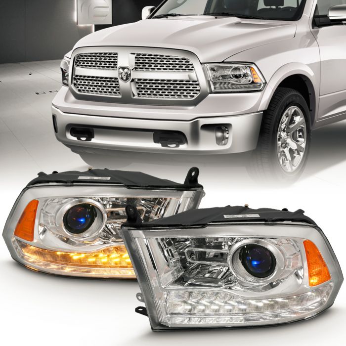 ANZO - 2009-2018 DODGE RAM 1500/2500/3500 PROJECTOR PLANK STYLE SWITCHBACK HEADLIGHTS CHROME AMBER-Headlights-Deviate Dezigns (DV8DZ9)