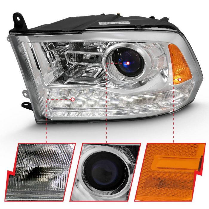 ANZO - 2009-2018 DODGE RAM 1500/2500/3500 PROJECTOR PLANK STYLE SWITCHBACK HEADLIGHTS CHROME AMBER-Headlights-Deviate Dezigns (DV8DZ9)