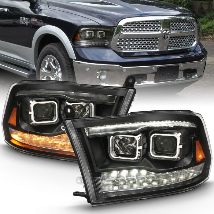 ANZO - 2009-2018 DODGE RAM 1500/2500/3500 DUAL PROJECTOR SWITCHBACK HEADLIGHTS BLACK AMBER-Headlights-Deviate Dezigns (DV8DZ9)