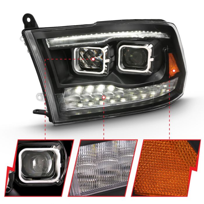 ANZO - 2009-2018 DODGE RAM 1500/2500/3500 DUAL PROJECTOR SWITCHBACK HEADLIGHTS BLACK AMBER-Headlights-Deviate Dezigns (DV8DZ9)