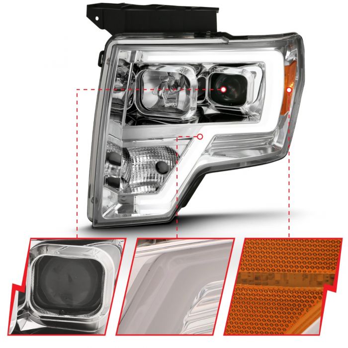 ANZO - 2009-2014 FORD F150 PROJECTOR HEADLIGHTS WITH CHROME HOUSING AND LIGHT BAR-Headlights-Deviate Dezigns (DV8DZ9)