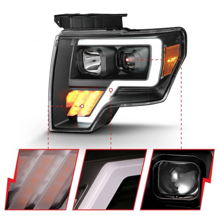 ANZO - 2009-2014 FORD F150 PROJECTOR LIGHT BAR BLACK AMBER-Headlights-Deviate Dezigns (DV8DZ9)