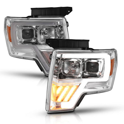 ANZO - 2009-2014 FORD F150 PROJECTOR LED LIGHT BAR HEADLIGHT CHROME WITH LED SIGNAL-Headlights-Deviate Dezigns (DV8DZ9)