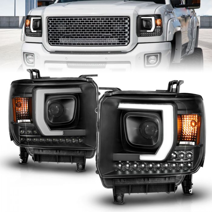 ANZO - 2014-2015 GMC SIERRA 1500/2500HD/3500HD PROJECTOR HEADLIGHTS BLACK WITH C BAR-Headlights-Deviate Dezigns (DV8DZ9)