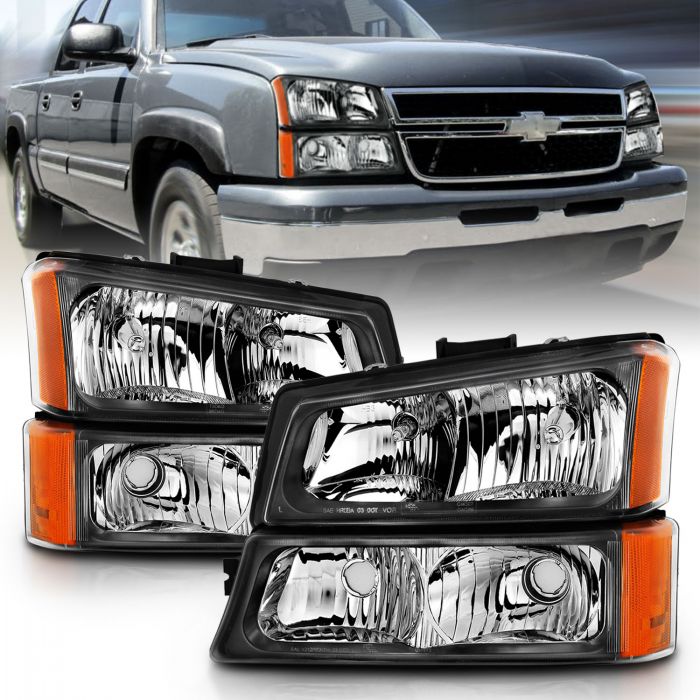 ANZO - 2003-2006 CHEVROLET SILVERADO 1500/2500/3500 CRYSTAL HEADLIGHT WITH PARKING/SIGNAL LIGHT BLACK AMBER-Headlights-Deviate Dezigns (DV8DZ9)