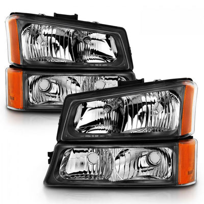 ANZO - 2003-2006 CHEVROLET SILVERADO 1500/2500/3500 CRYSTAL HEADLIGHT WITH PARKING/SIGNAL LIGHT BLACK AMBER-Headlights-Deviate Dezigns (DV8DZ9)